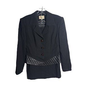 Alberto Makail Blazer & Skirt Suit - 100% Wool Black Size 6 Lined L/S Button